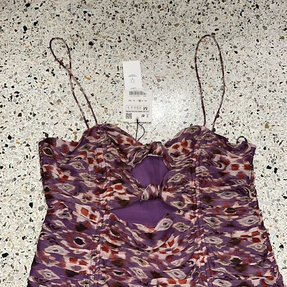 NWT Zara purple shimmer mini cut outs spaghetti straps dress medium m - Picture 3 of 6